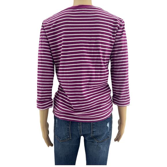 Jones New York (M) Purple White Striped  Rolled Cuff 1/2 Sleeve Boat Tee Shirt - Picture 5 of 7